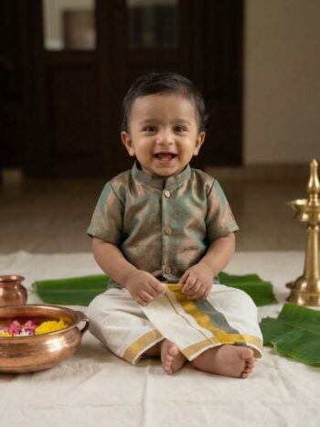 Baby Boys Shirt And Velcro Dhoti VSB05